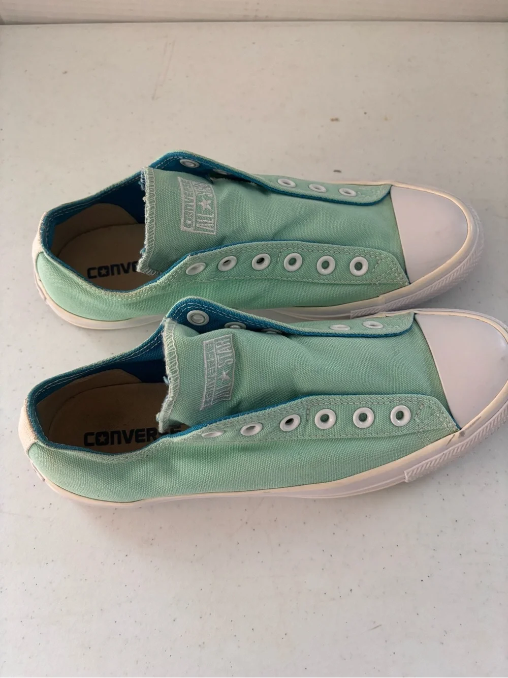 Converse Mint Green Slip-On Canvas Sneakers with White Soles - Picture 7 of 11